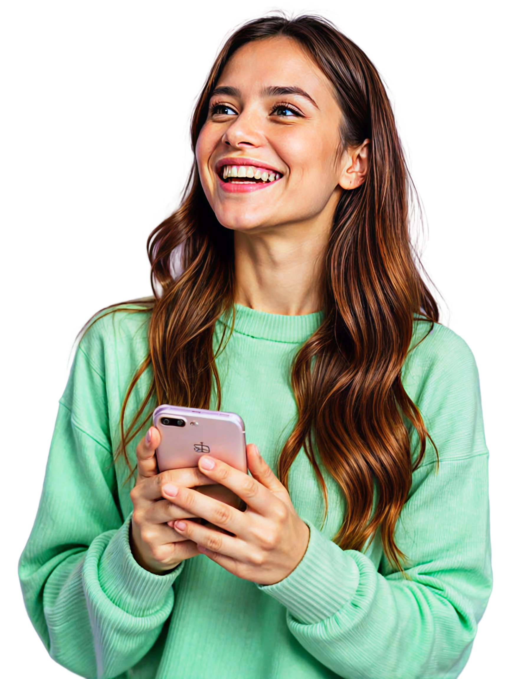 Happy customer using phone